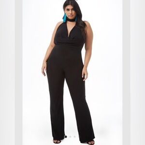 Plus size plunging open-back jumpsuit